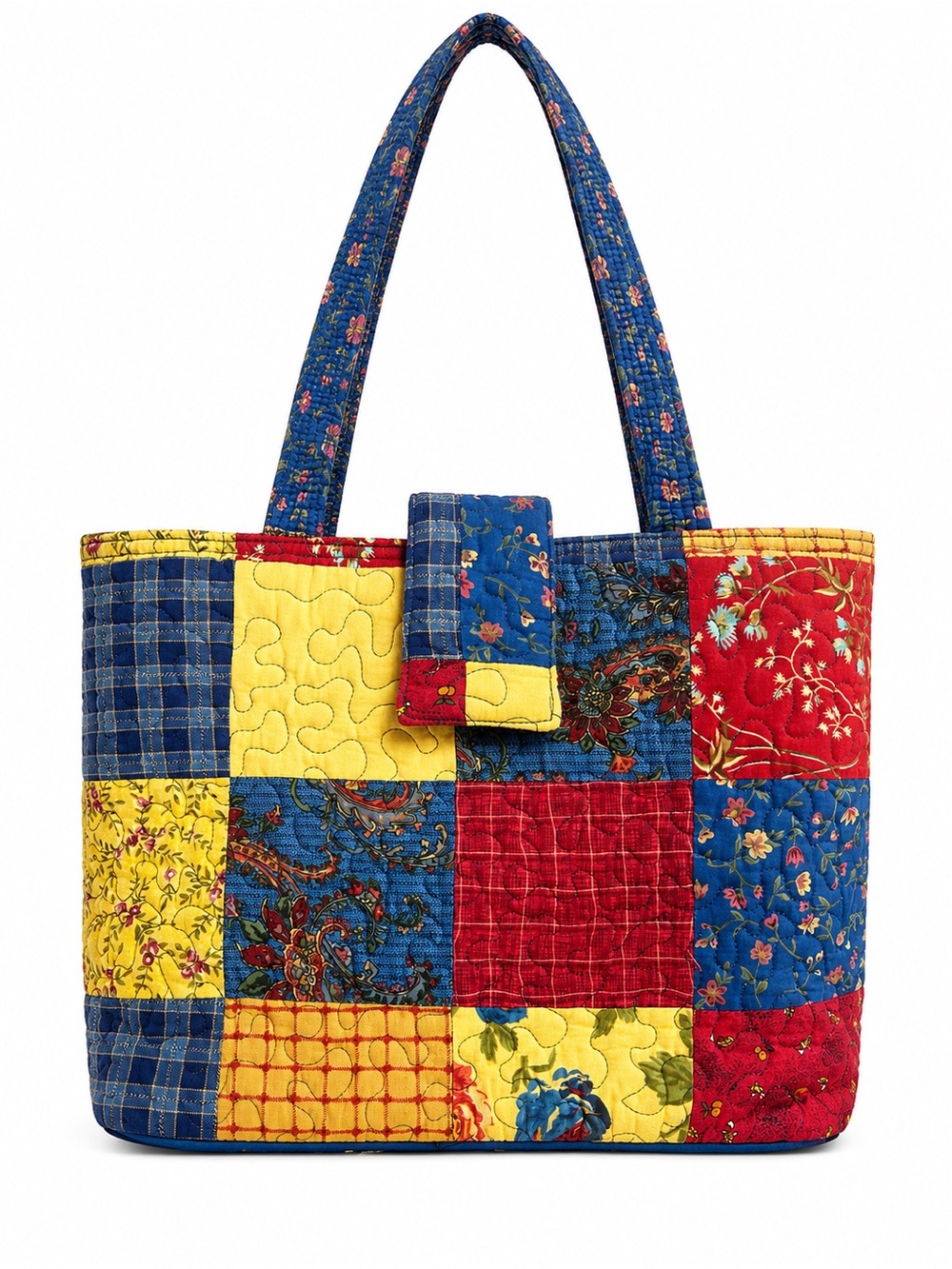 Donna Sharp Patchwork Quilted Tote Bag in Blue, Red & Yellow